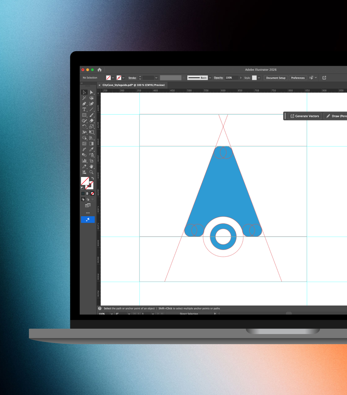 A computer with adobe illustrator open with City Cave branding