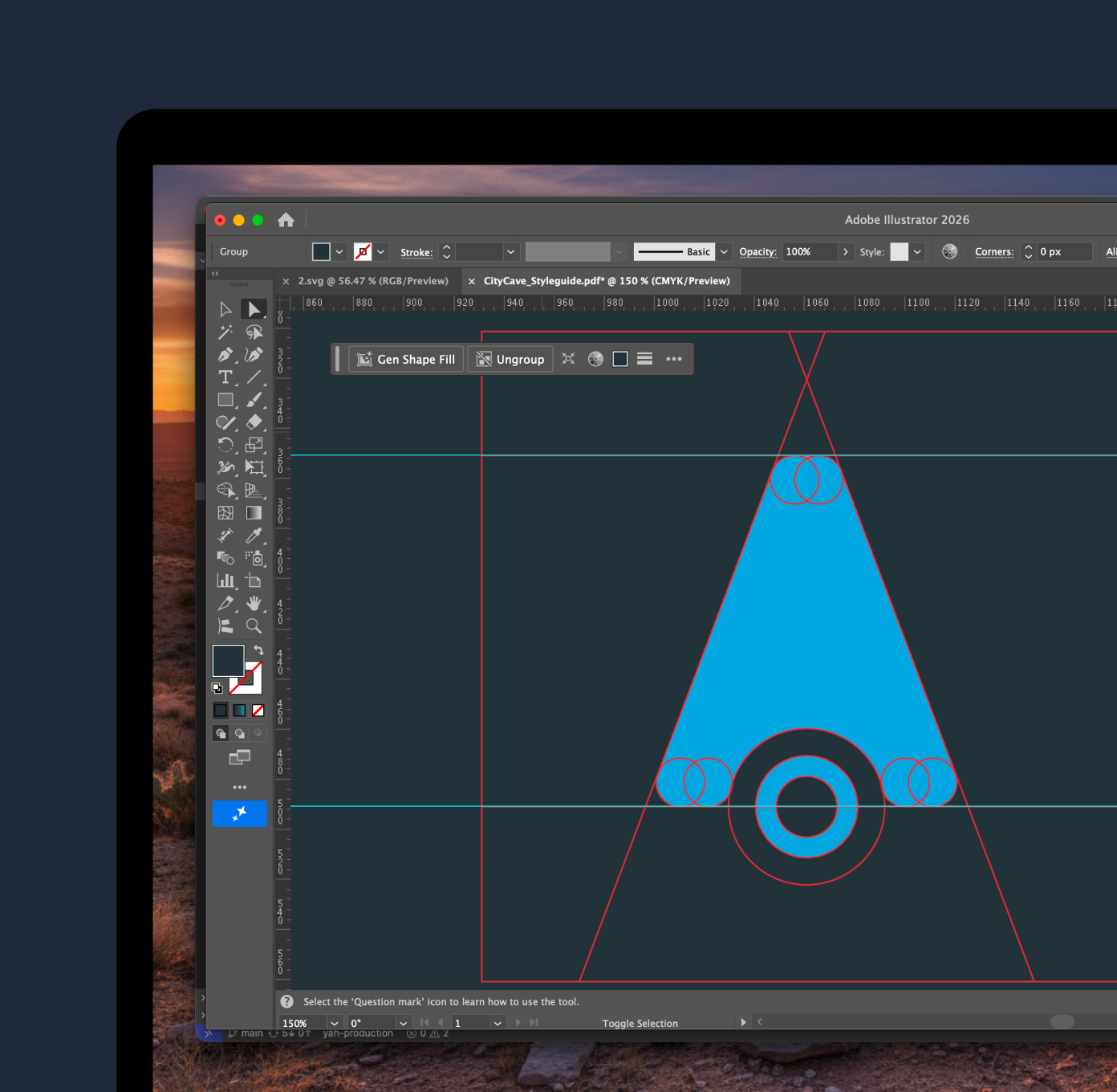 A laptop with Adobe Illustrator designing the Citycave logo.