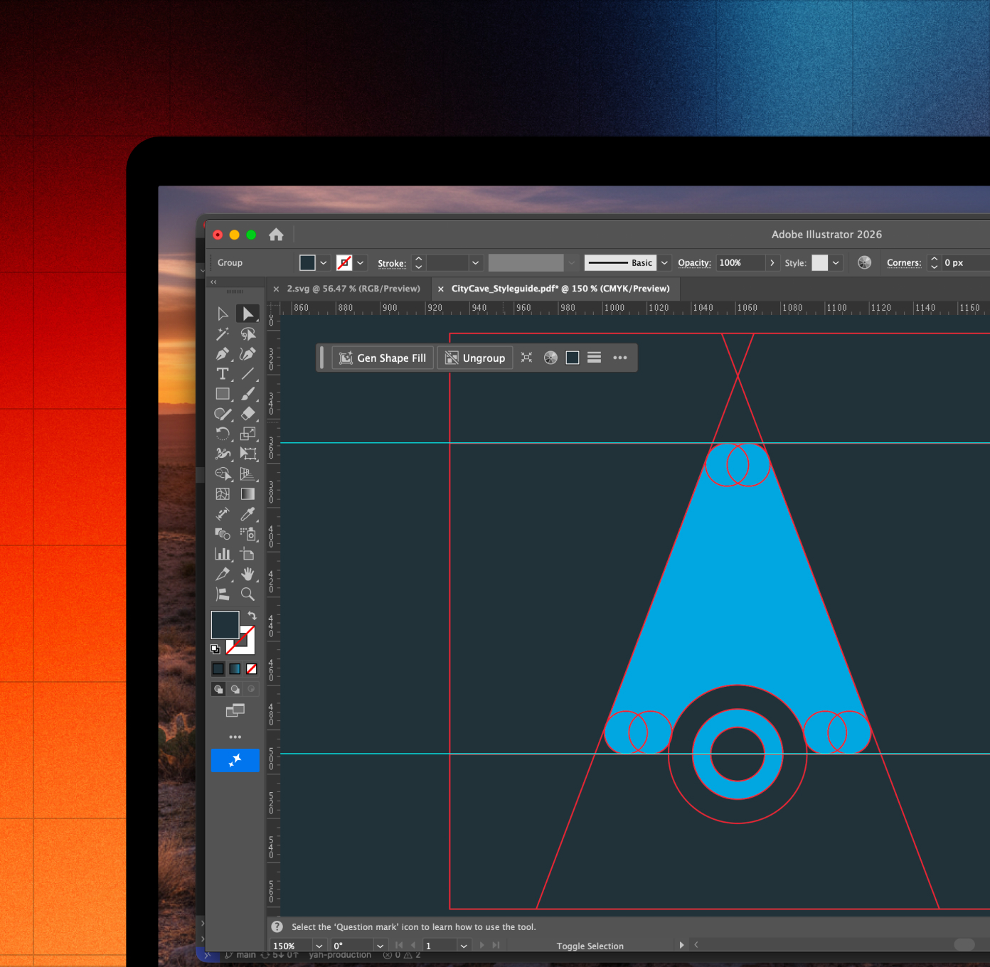 A computer with adobe illustrator open with City Cave branding